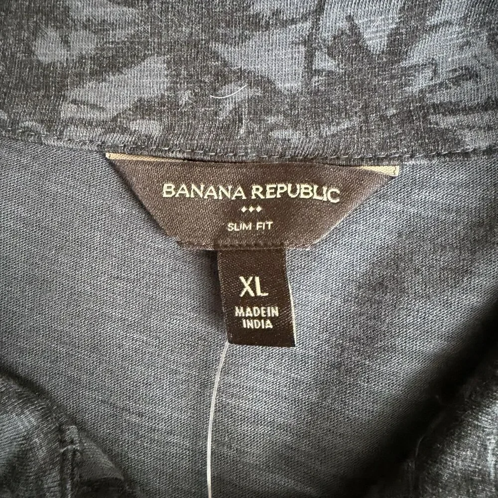 Banana Republic Shirt Mens XL Blue Palm Tree Print Short Sleeve Button Up Cotton